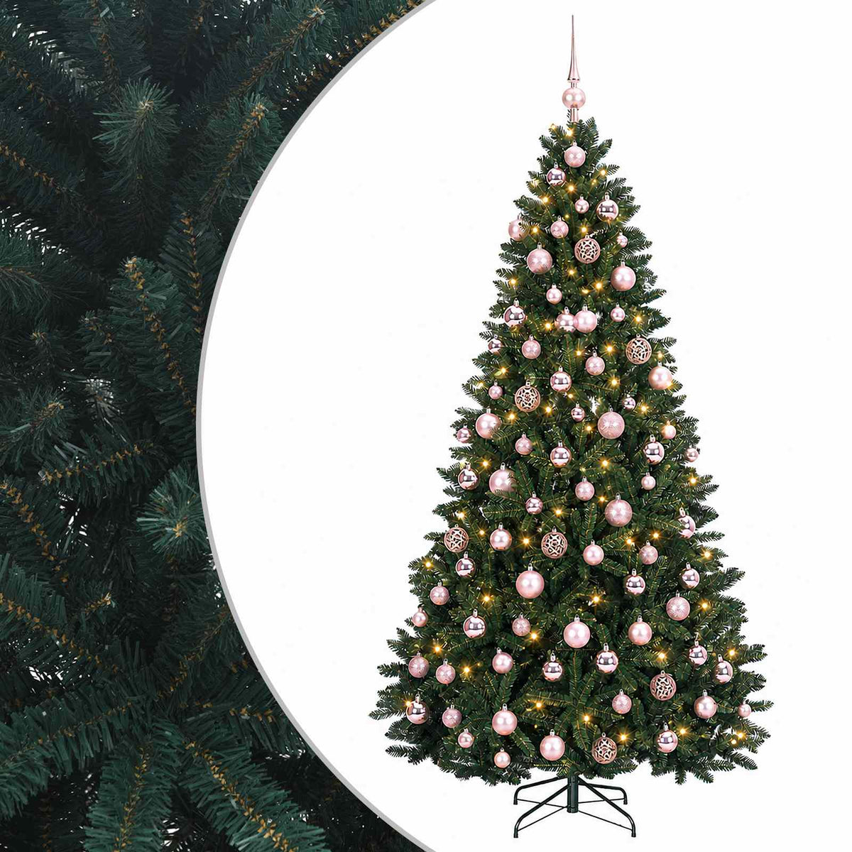 vidaXL Sztuczna choinka, ciemnozielona, z bombkami 210 cm 300 LED