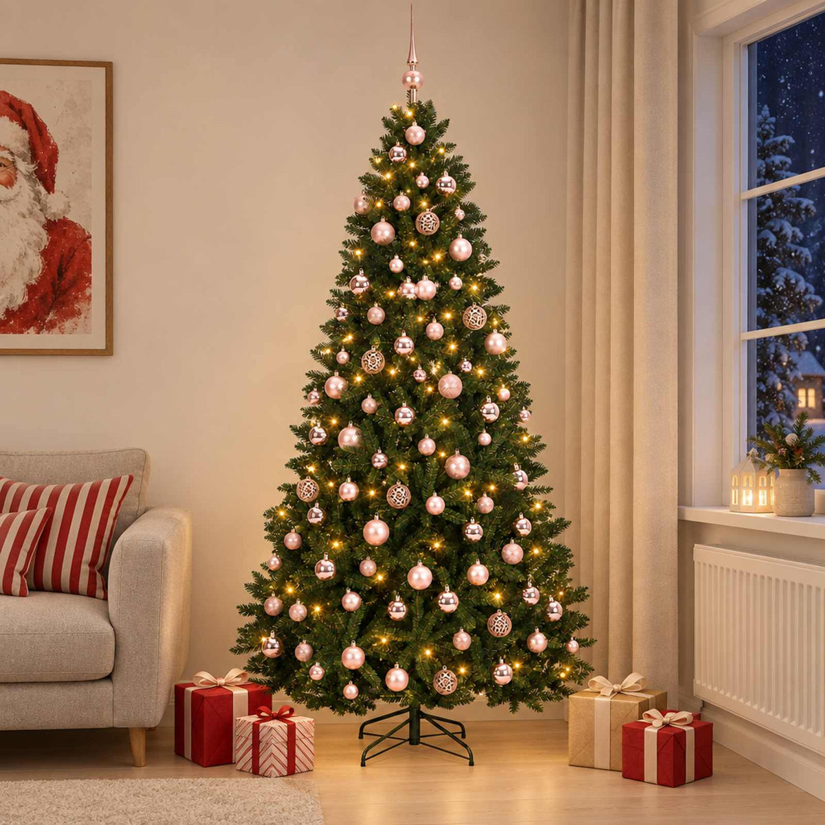 vidaXL Sztuczna choinka z bombkami, ciemnozielona 240 cm 300 LED