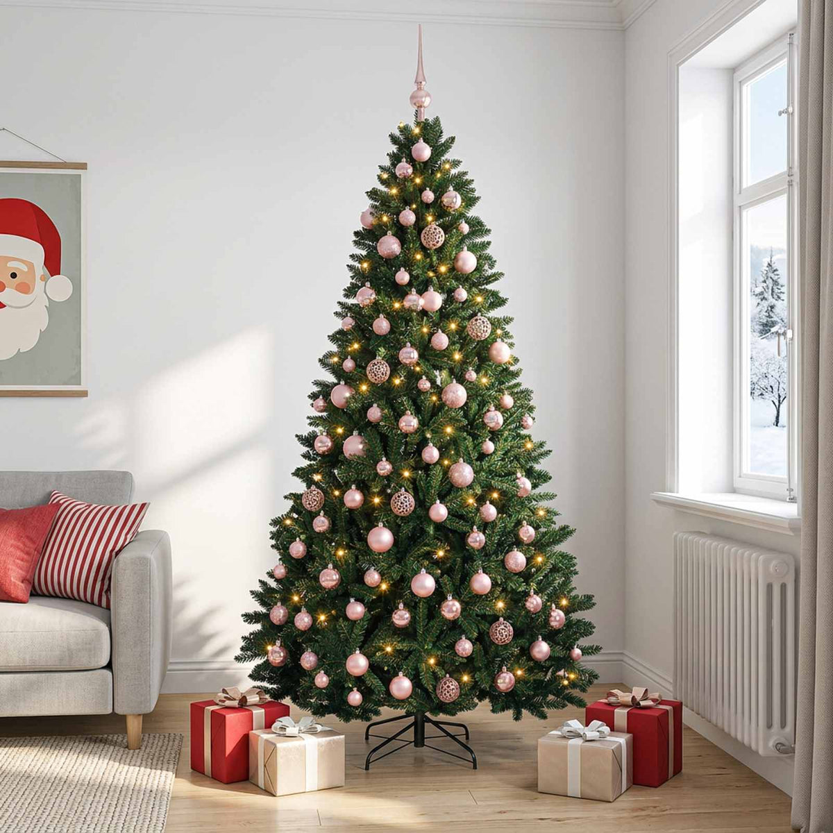 vidaXL Sztuczna choinka z bombkami, ciemnozielona 240 cm 300 LED