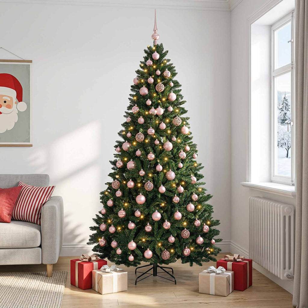 vidaXL Sztuczna choinka, ciemnozielona, z bombkami 210 cm 300 LED