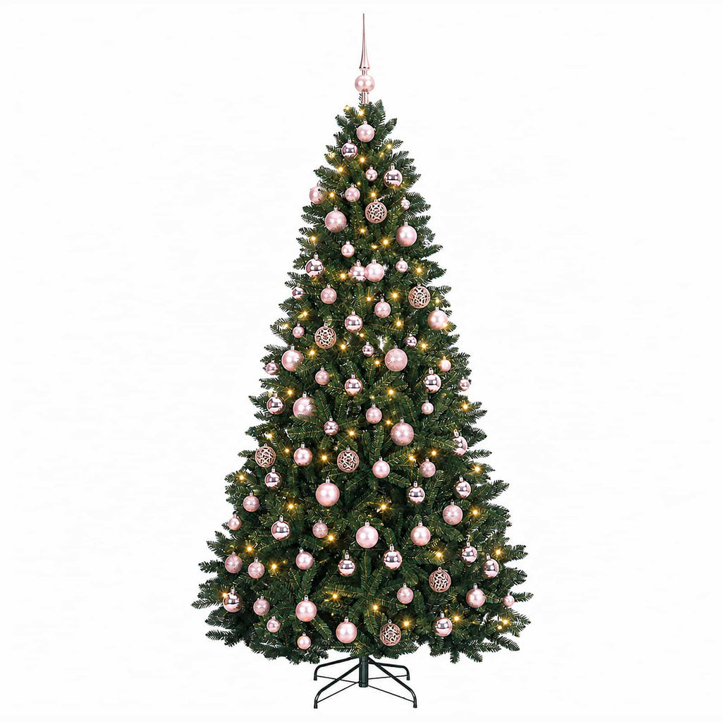 vidaXL Sztuczna choinka z bombkami, ciemnozielona 240 cm 300 LED