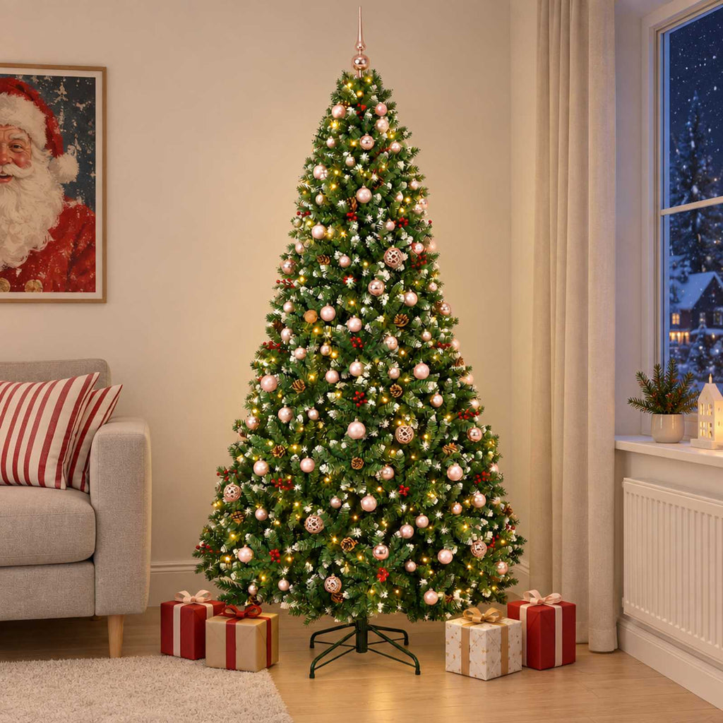 vidaXL Sztuczna choinka zielona z bombkami 210 cm 300 LED Ciepła biel