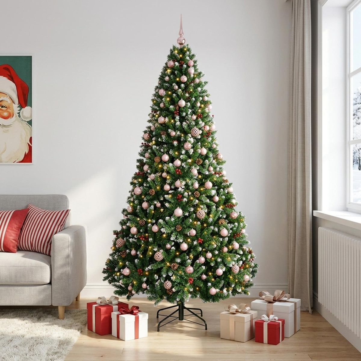 vidaXL Sztuczna choinka zielona z bombkami 240 cm 300 LED Ciepła biel