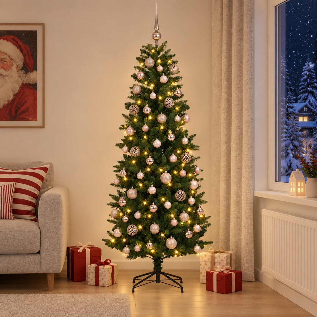 vidaXL Sztuczna choinka z bombkami 180 cm 300 LED Ciepła biel PE i PVC