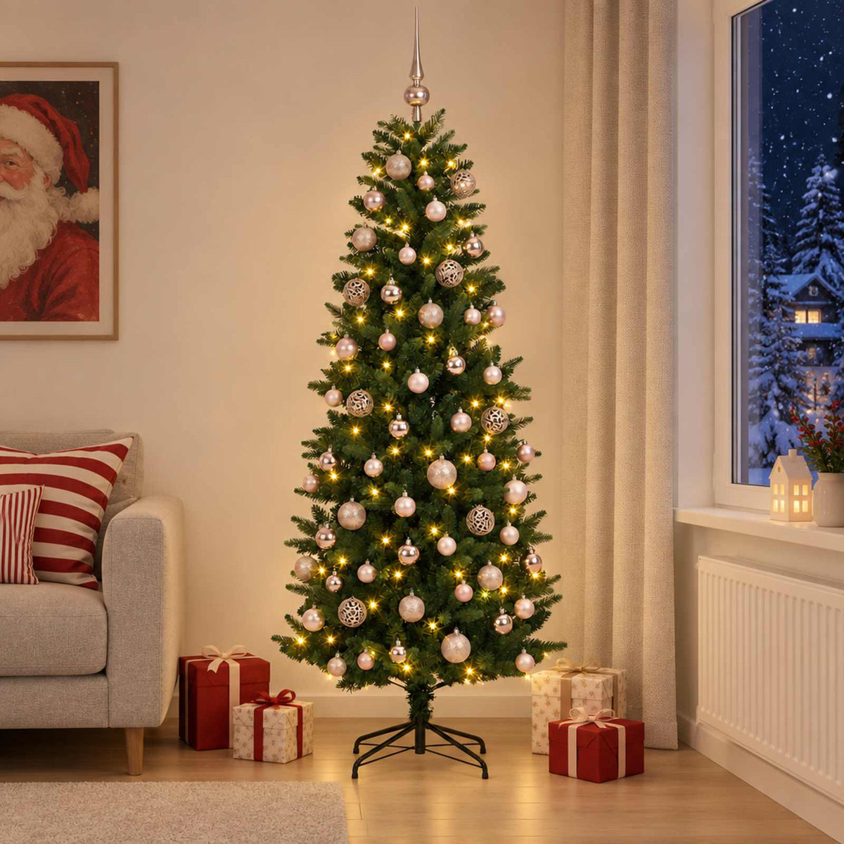 vidaXL Sztuczna choinka z bombkami 180 cm 300 LED Ciepła biel PE i PVC