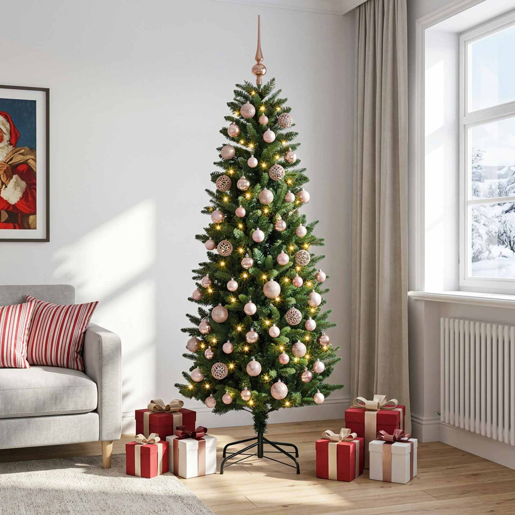 vidaXL Sztuczna choinka z bombkami 180 cm 300 LED Ciepła biel PE i PVC