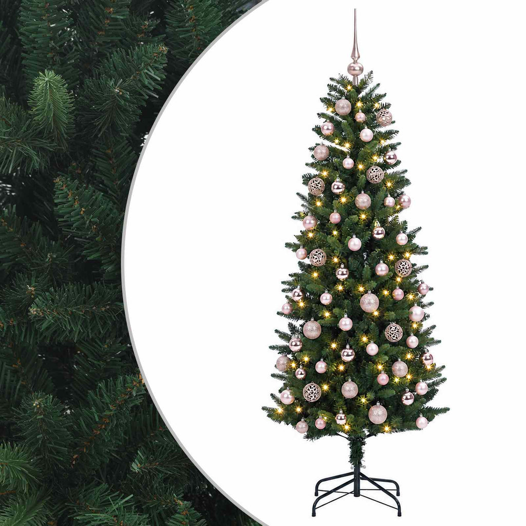 vidaXL Sztuczna choinka z bombkami 210 cm 300 LED Ciepła biel PE i PVC