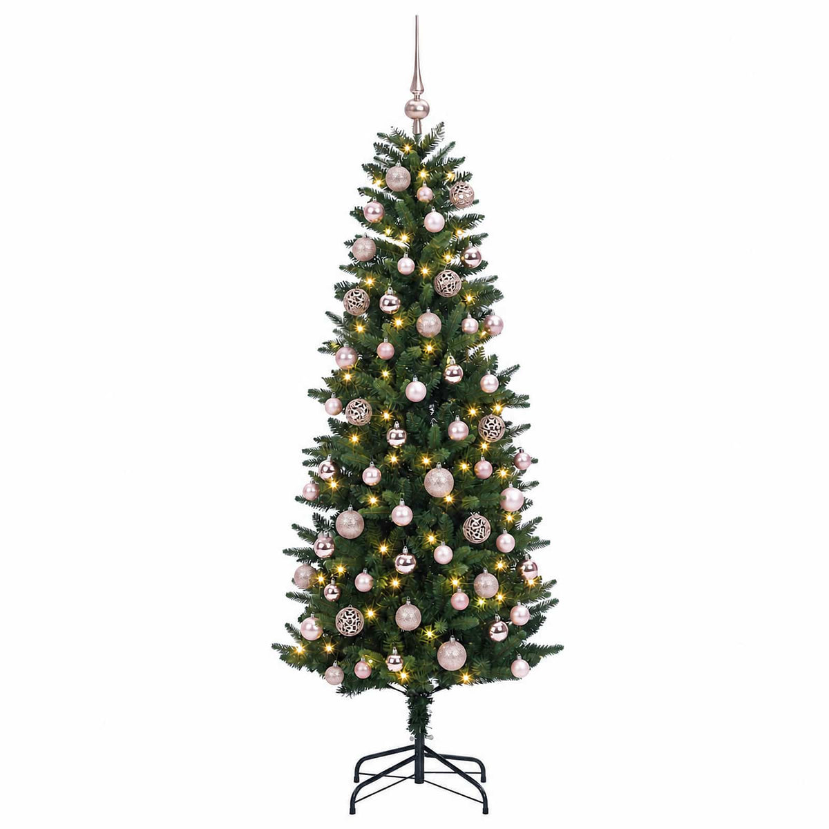 vidaXL Sztuczna choinka z bombkami 210 cm 300 LED Ciepła biel PE i PVC