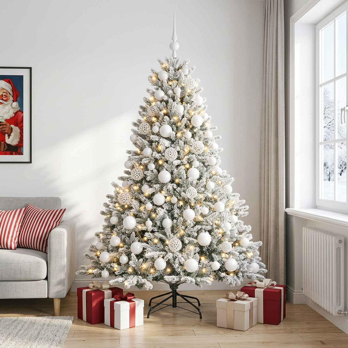 vidaXL Sztuczna choinka z bombką 210 cm 300 LED Ciepła biel
