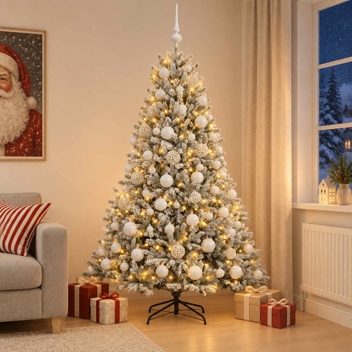vidaXL Sztuczna choinka z bombką 210 cm 300 LED Ciepła biel