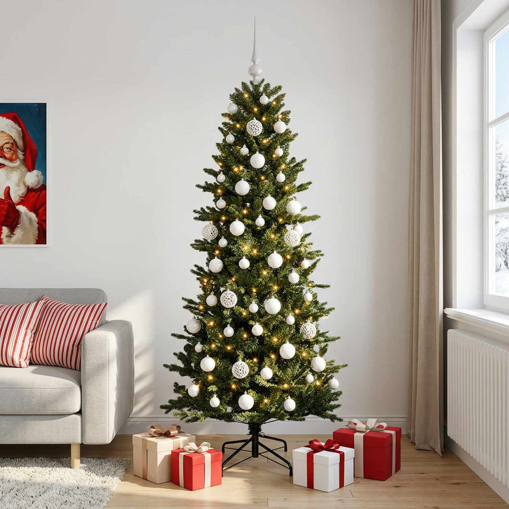 vidaXL Sztuczna choinka z bombką 210 cm 300 LED Ciepła biel PVC i PE