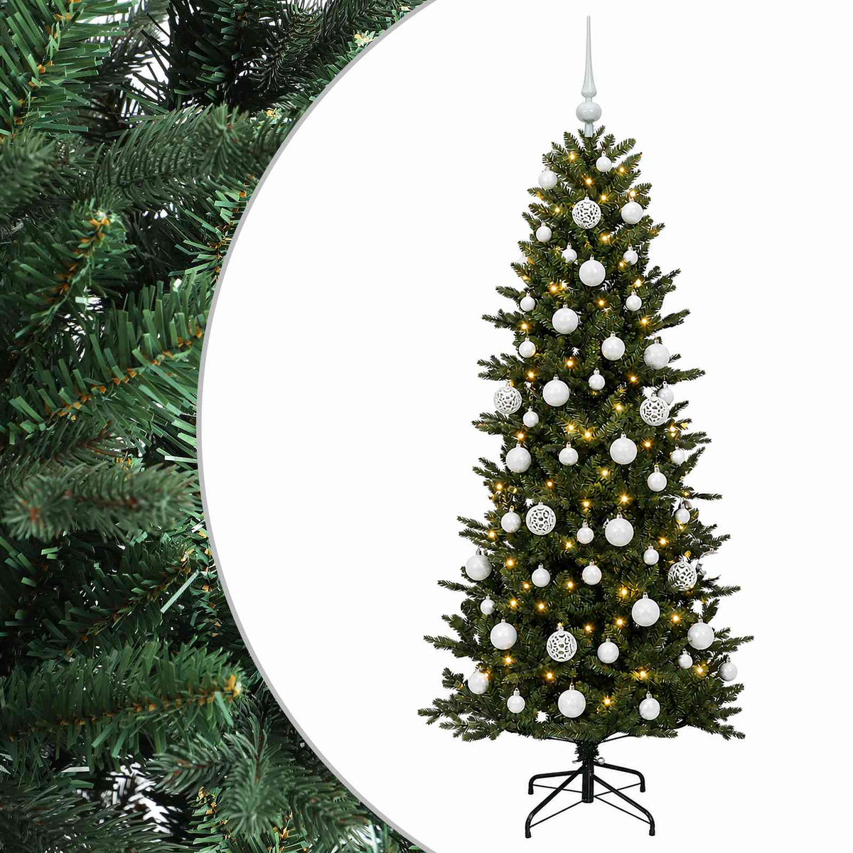vidaXL Sztuczna choinka z bombką 210 cm 300 LED Ciepła biel PVC i PE
