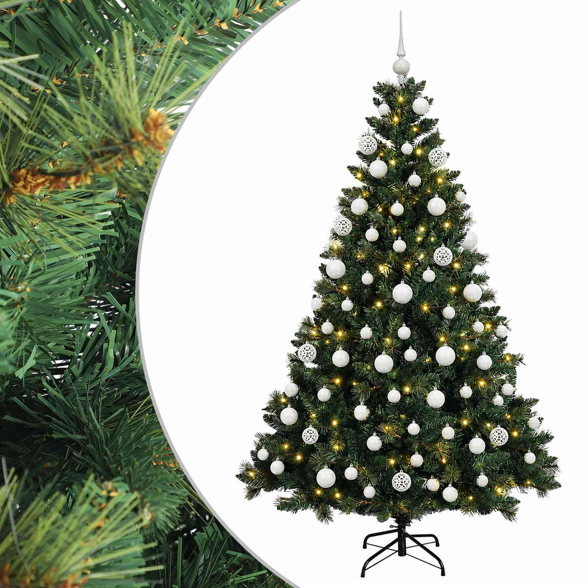 vidaXL Sztuczna choinka z bombkami 180 cm 300 LED Ciepła biel