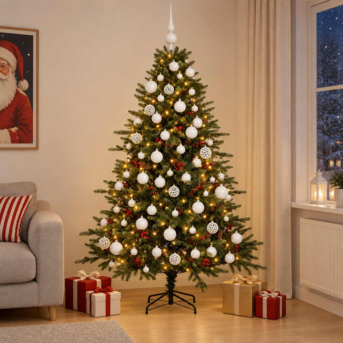 vidaXL Sztuczna choinka z bombką 210 cm 300 LED Ciepła biel