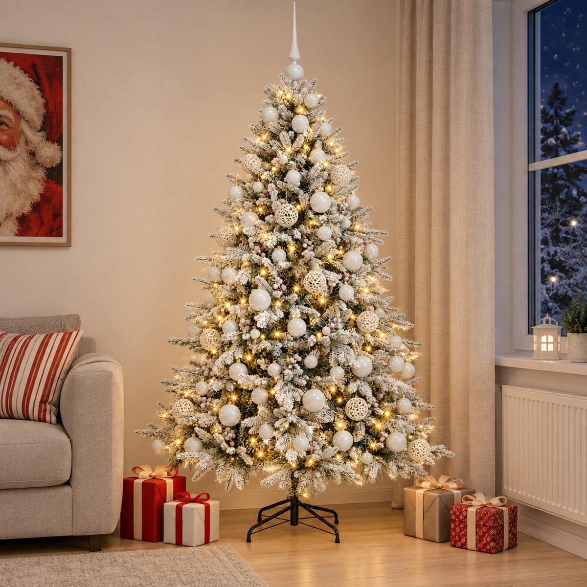 vidaXL Sztuczna choinka z bombką 210 cm 300 LED Ciepła biel