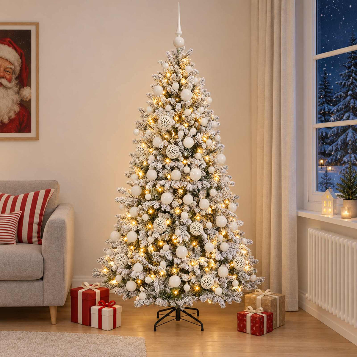 vidaXL Sztuczna choinka z bombkami 210 cm 300 LED Ciepła biel