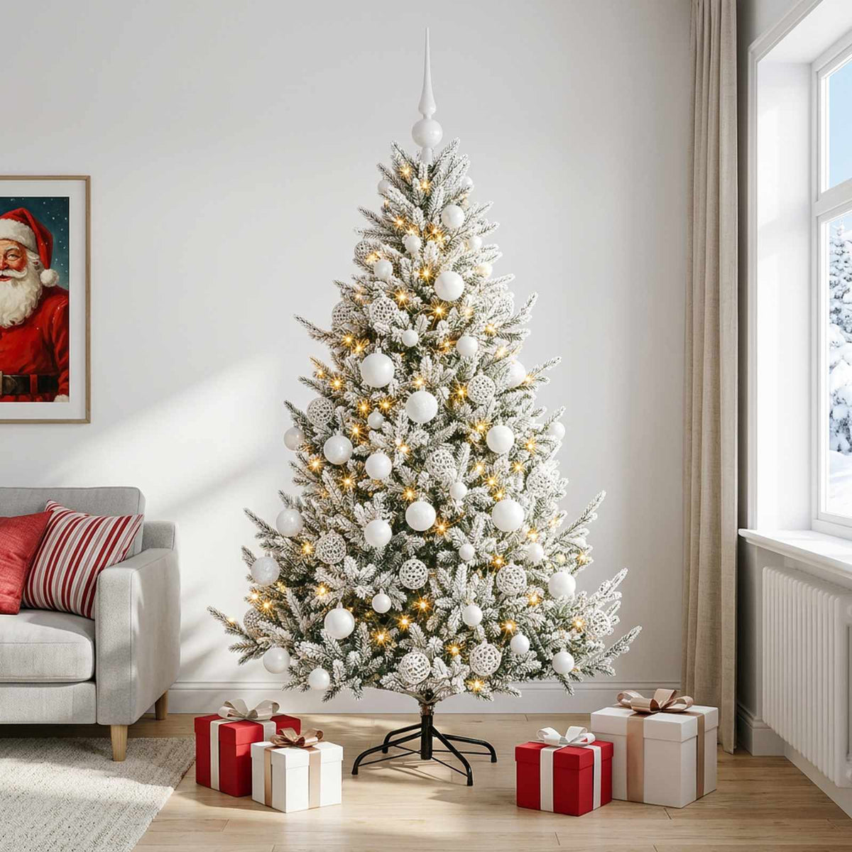 vidaXL Sztuczna choinka z bombką 210 cm 300 LED Ciepła biel
