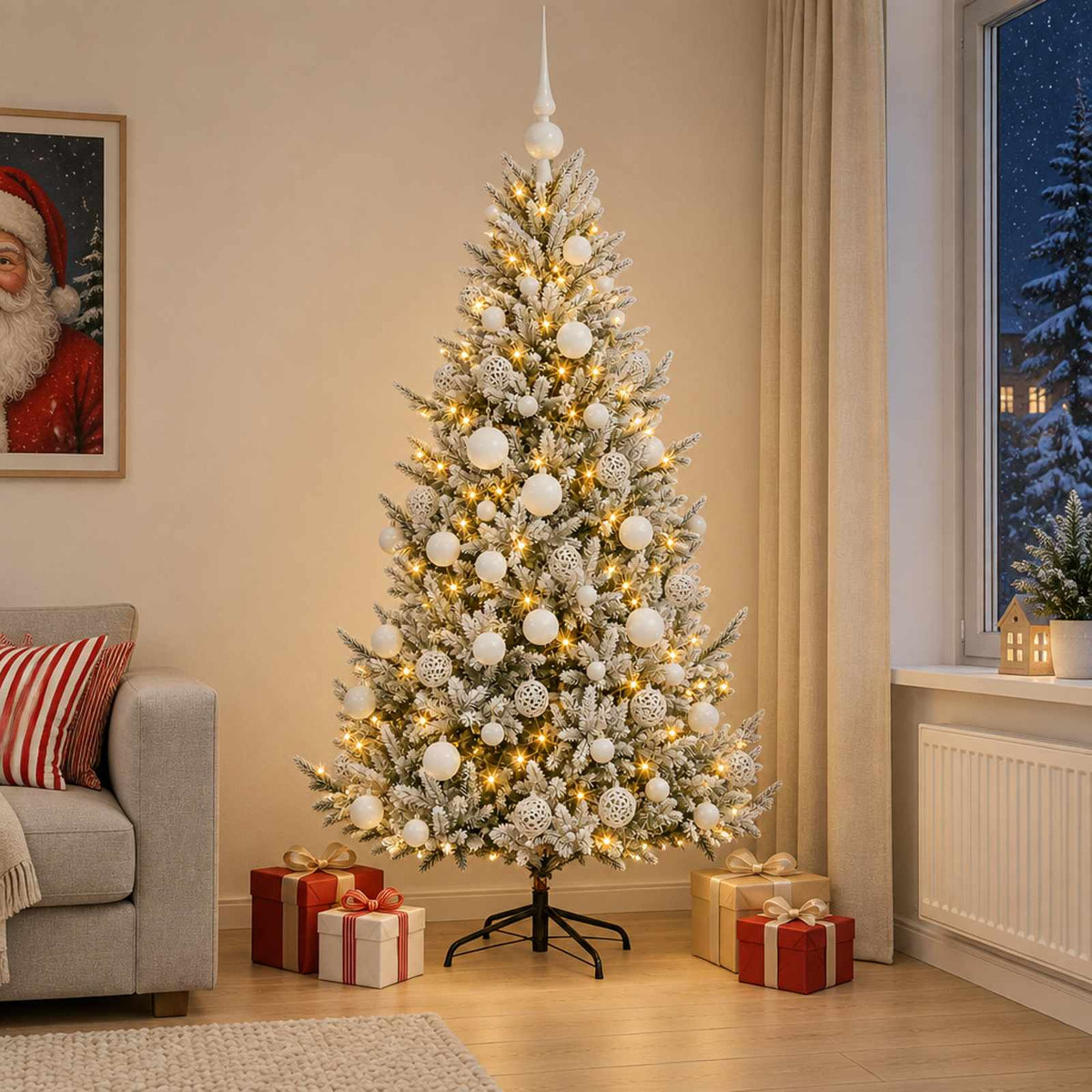 vidaXL Sztuczna choinka z bombką 210 cm 300 LED Ciepła biel