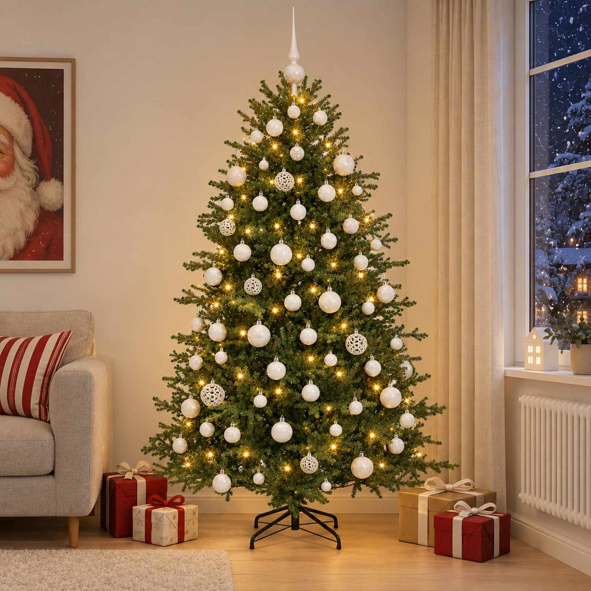 vidaXL Sztuczna choinka z bombką 210 cm 300 LED Ciepła biel