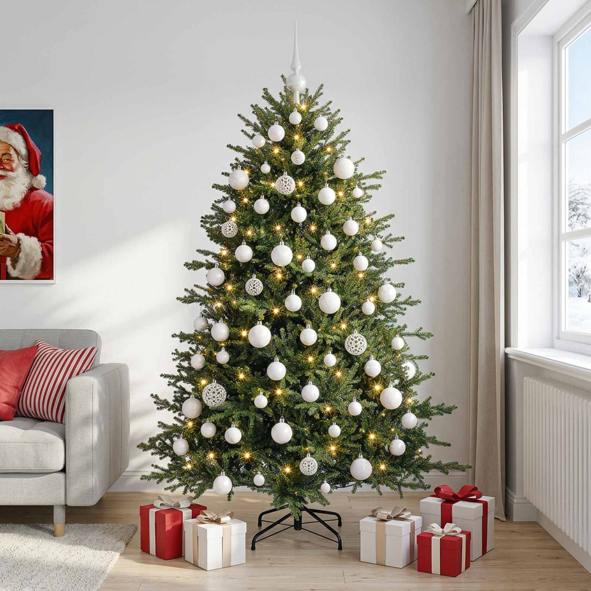 vidaXL Sztuczna choinka z bombką 210 cm 300 LED Ciepła biel
