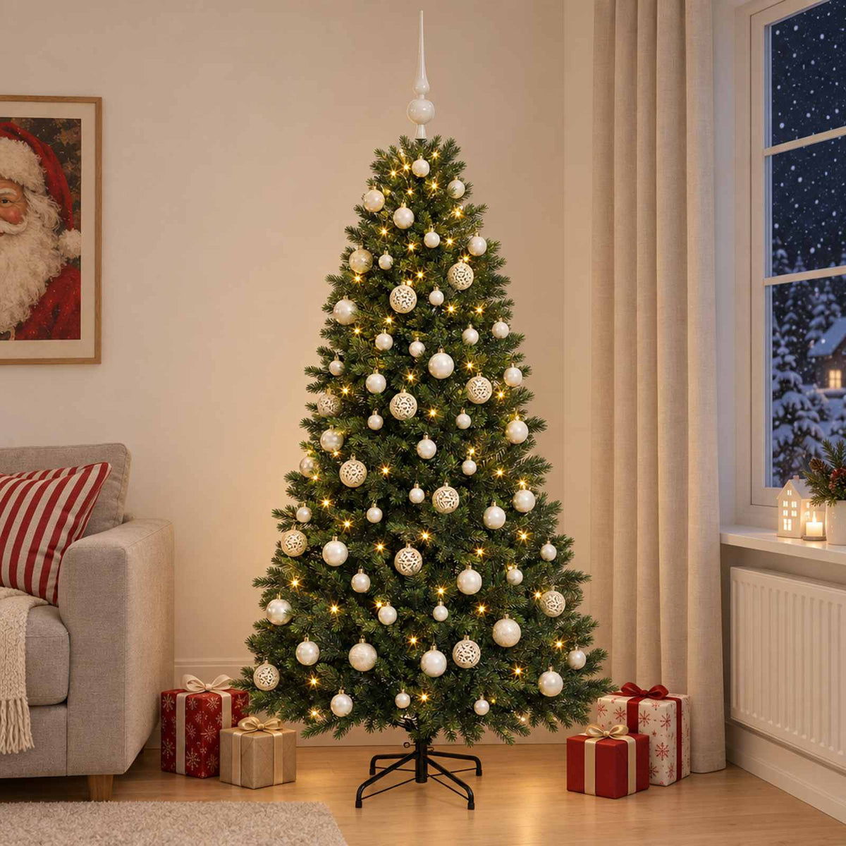 vidaXL Sztuczna choinka z bombkami 240 cm 300 LED Ciepła biel