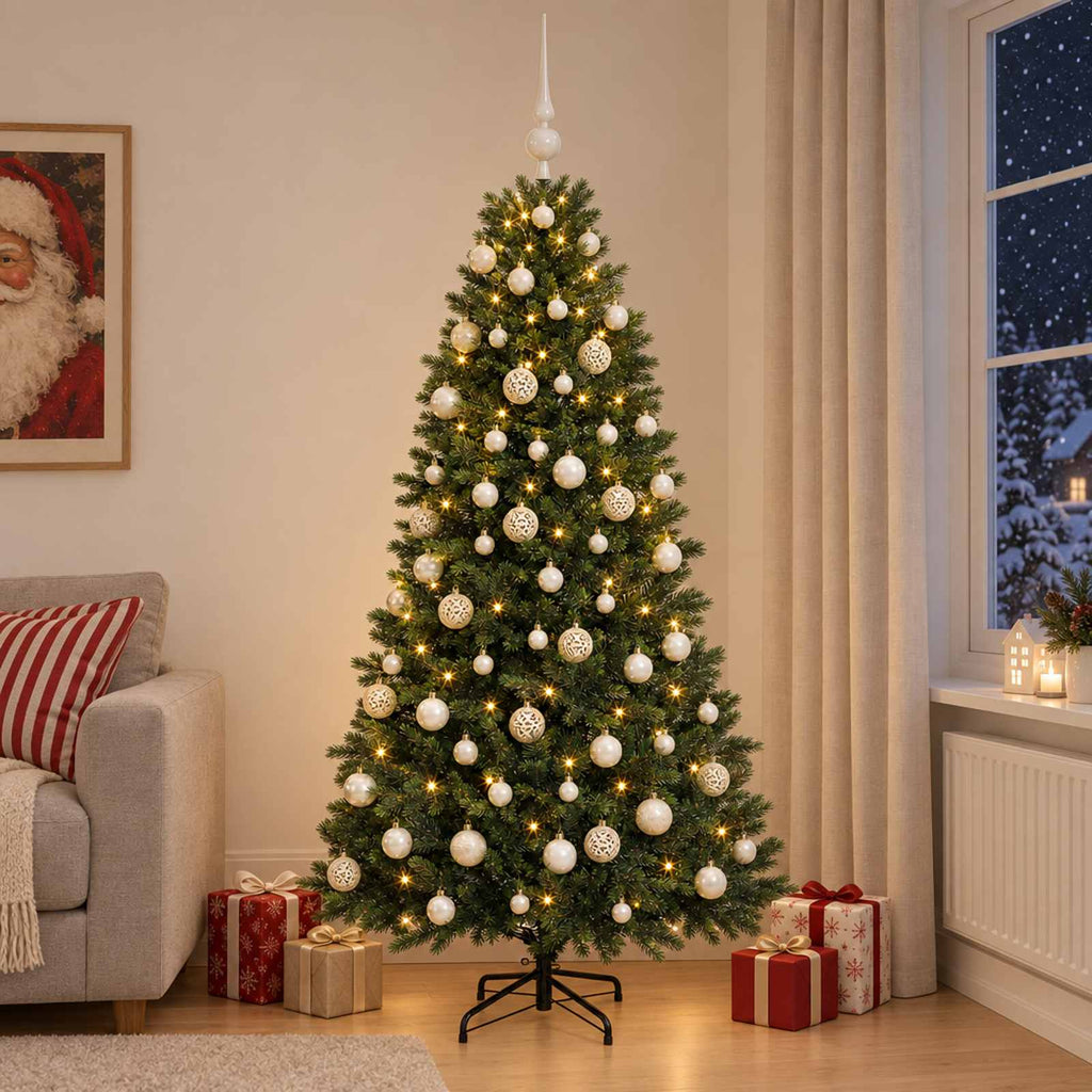 vidaXL Sztuczna choinka z bombkami 180 cm 300 LED Ciepła biel
