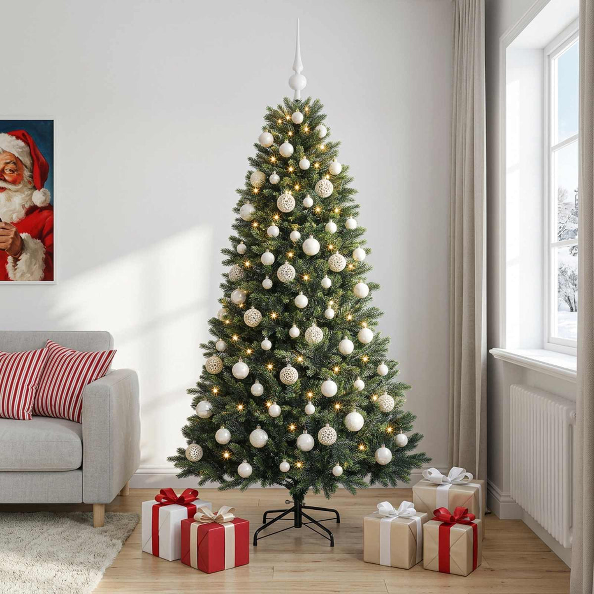 vidaXL Sztuczna choinka z bombkami 240 cm 300 LED Ciepła biel