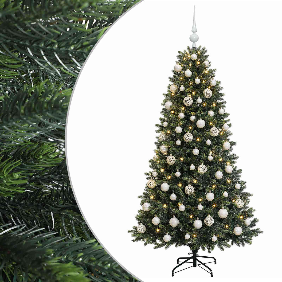 vidaXL Sztuczna choinka z bombkami 180 cm 300 LED Ciepła biel