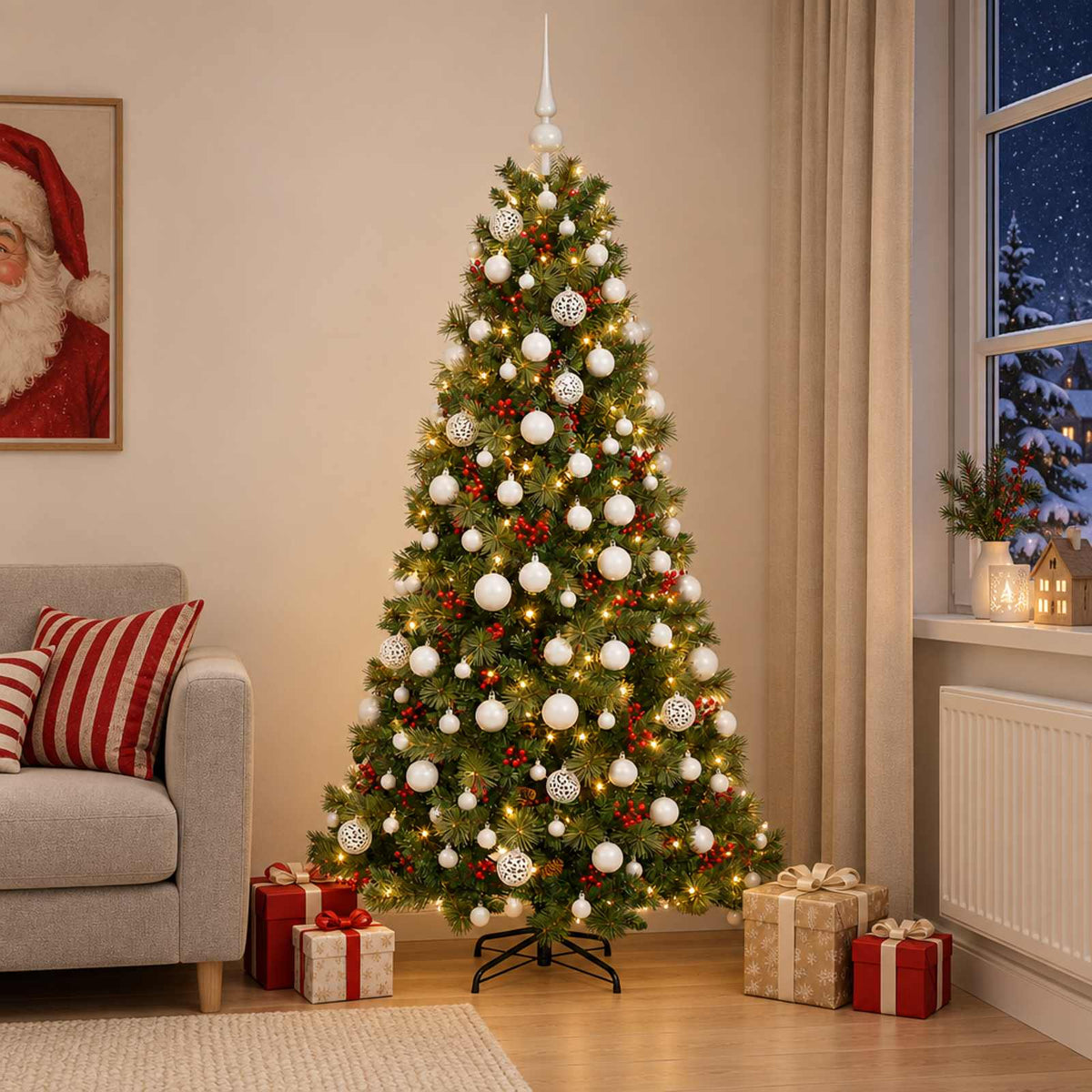 vidaXL Sztuczna choinka z bombką 180 cm 300 LED Ciepła biel