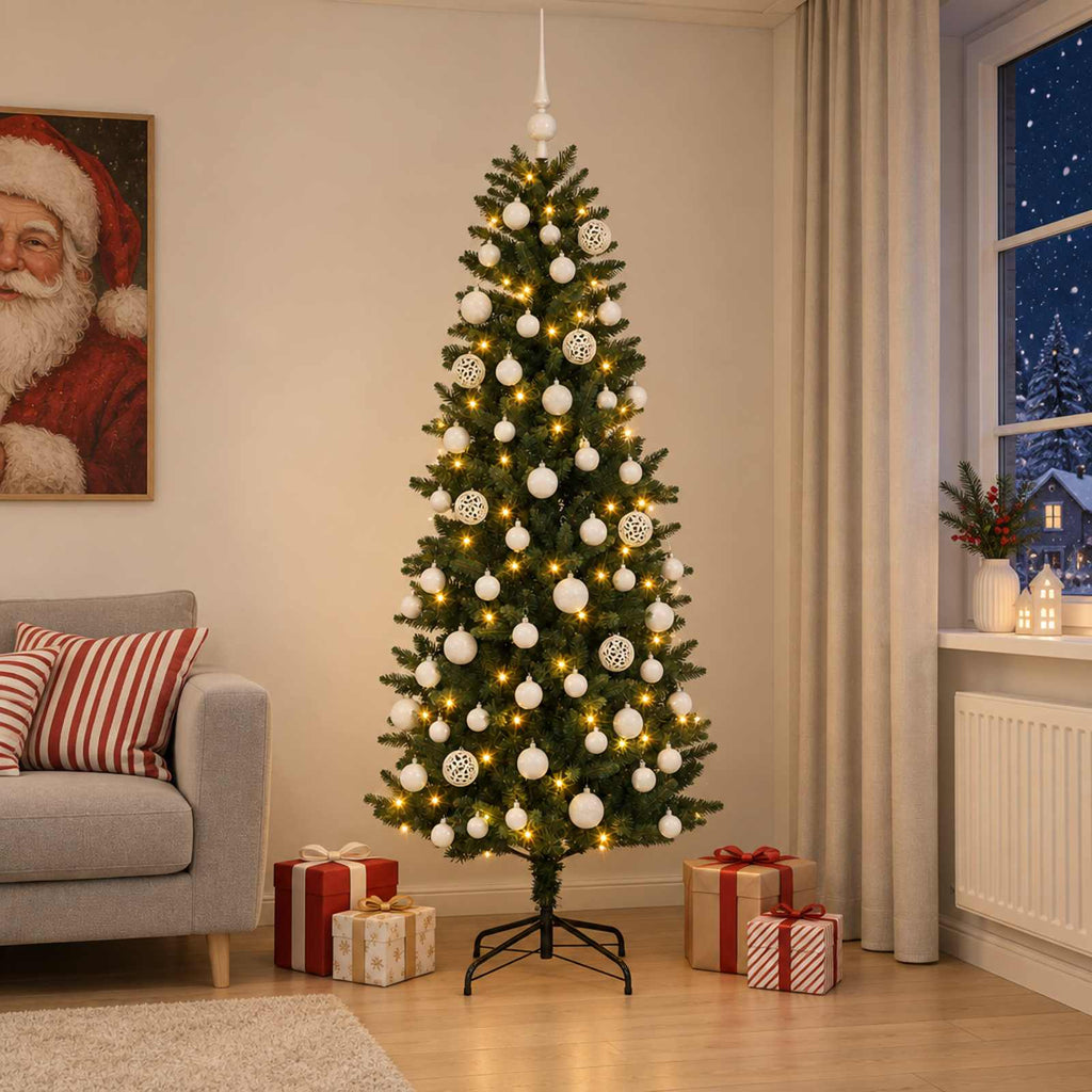 vidaXL Sztuczna choinka z bombkami 180 cm 300 LED Ciepła biel PE i PVC