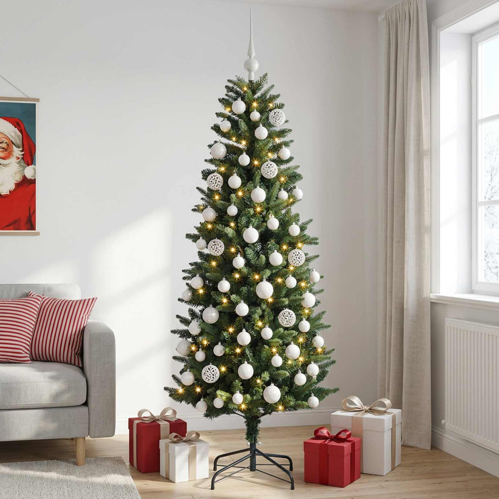 vidaXL Sztuczna choinka z bombkami 180 cm 300 LED Ciepła biel PE i PVC