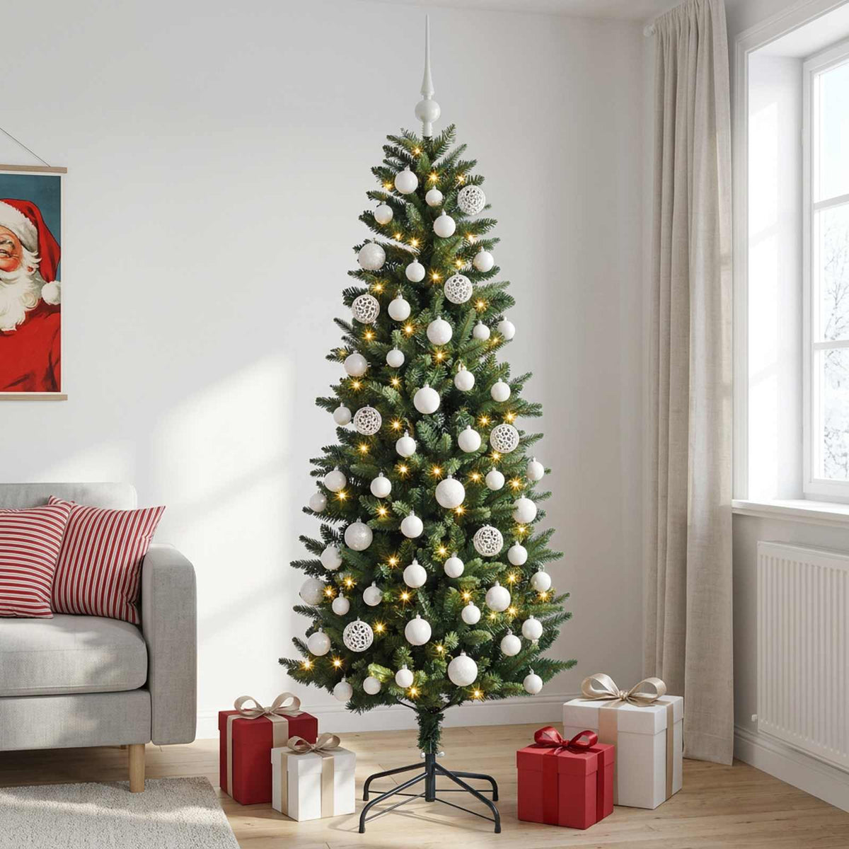 vidaXL Sztuczna choinka z bombkami 180 cm 300 LED Ciepła biel PE i PVC