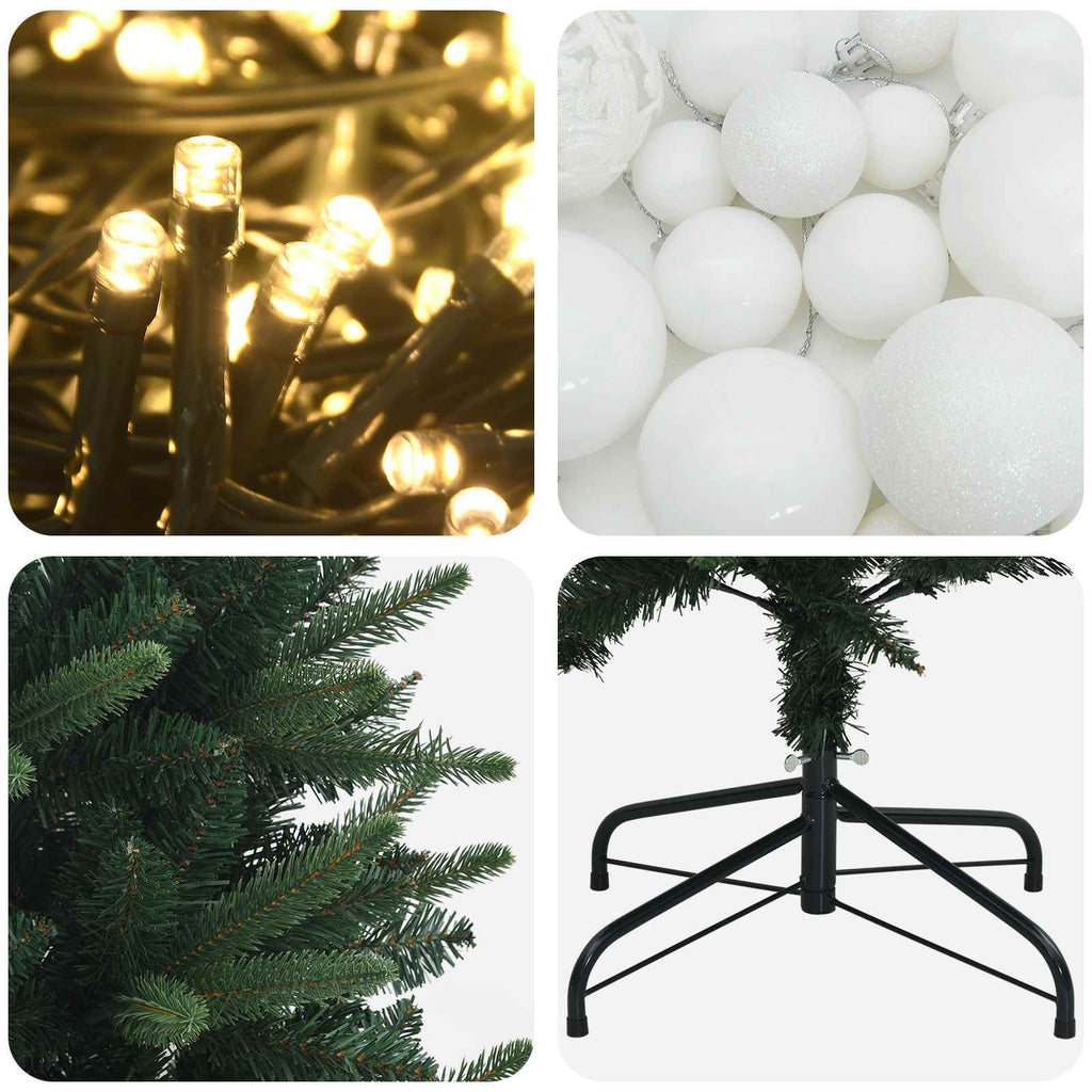 vidaXL Sztuczna choinka z bombkami 210 cm 300 LED Ciepła biel PE i PVC