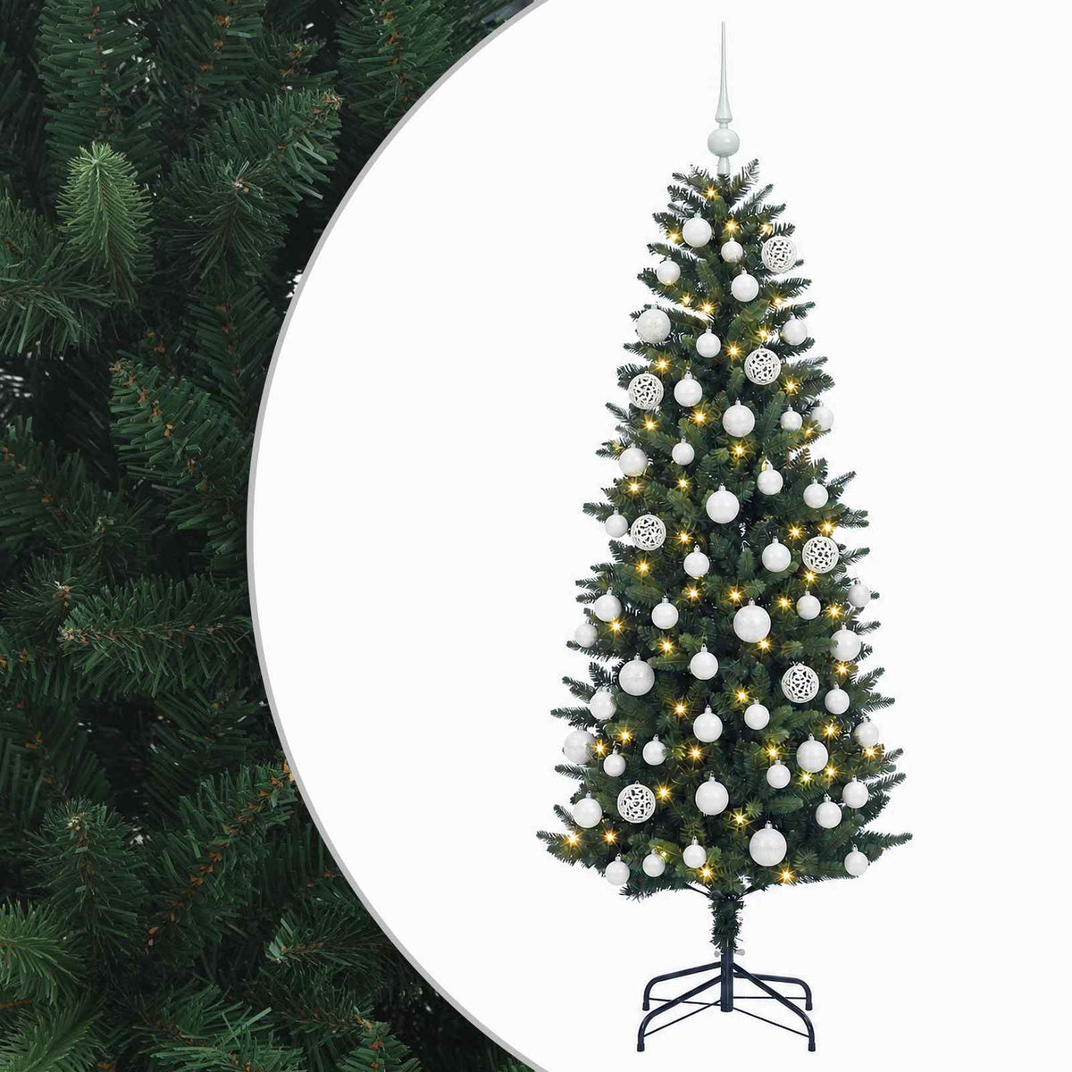 vidaXL Sztuczna choinka z bombkami 210 cm 300 LED Ciepła biel PE i PVC