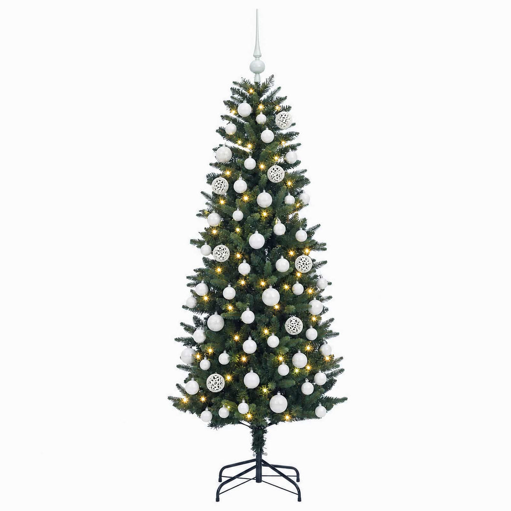 vidaXL Sztuczna choinka z bombkami 210 cm 300 LED Ciepła biel PE i PVC