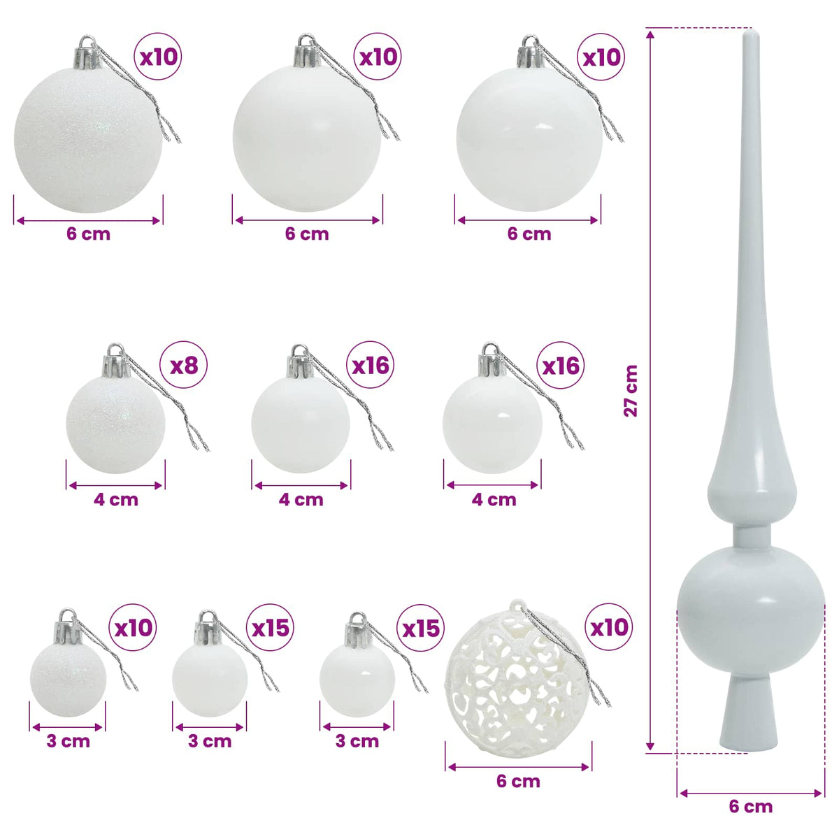 vidaXL Sztuczna choinka z bombkami 210 cm 300 LED Ciepła biel PE i PVC