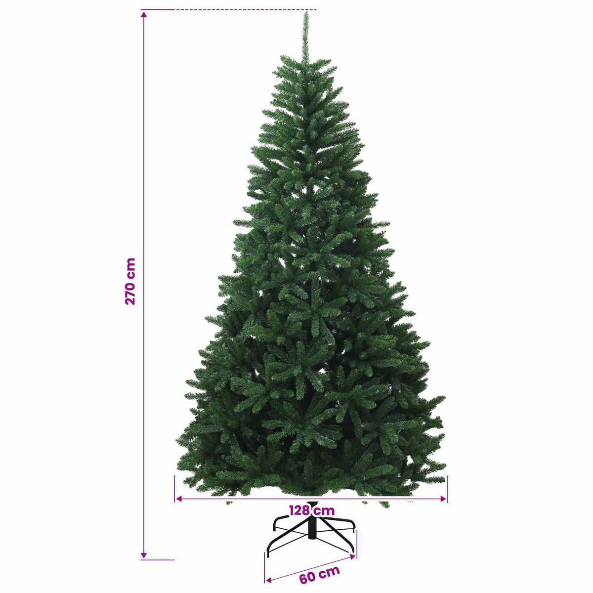 vidaXL Sztuczna choinka, średniozielona, z bombkami 270 cm 600 LED