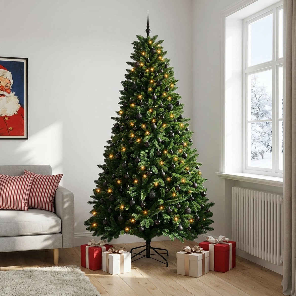 vidaXL Sztuczna choinka, średniozielona, z bombkami 300 cm 600 LED