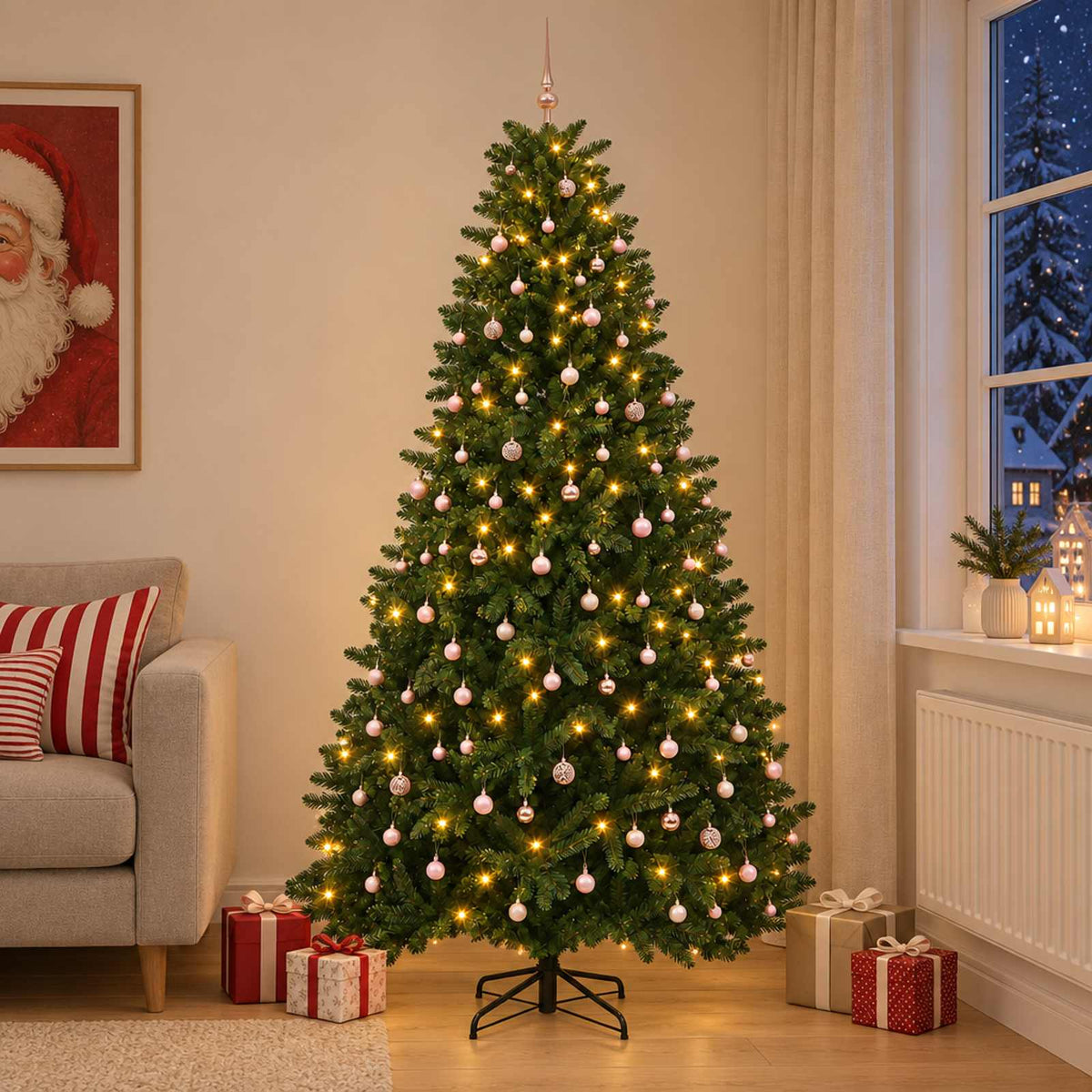 vidaXL Sztuczna choinka, średniozielona, z bombkami 270 cm 600 LED