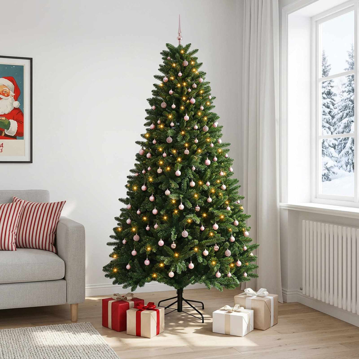 vidaXL Sztuczna choinka, średniozielona, z bombkami 300 cm 600 LED