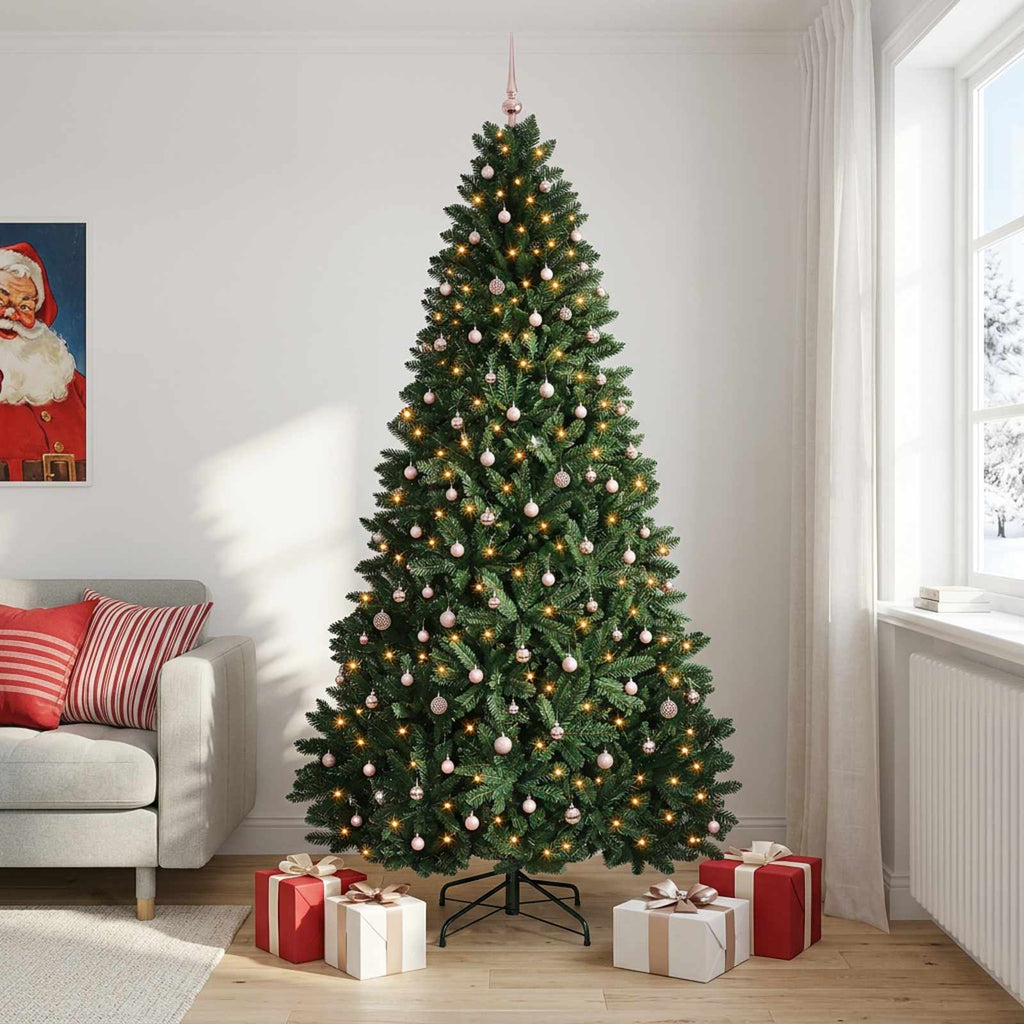 vidaXL Sztuczna choinka ciemnozielona z bombkami 270 cm 600 LED