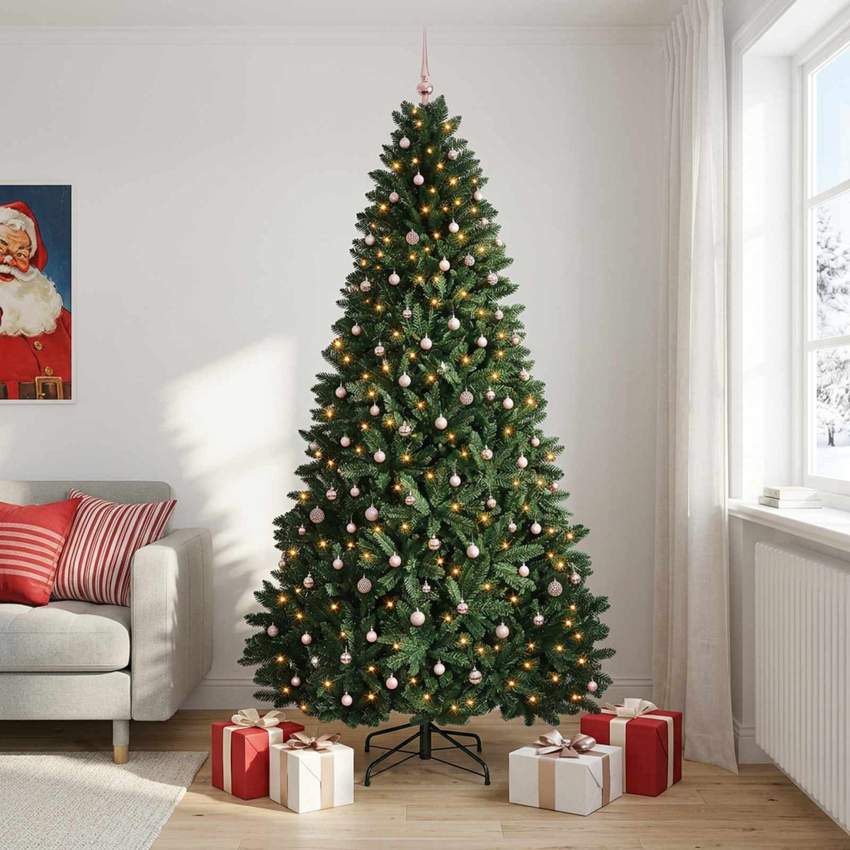 vidaXL Sztuczna choinka ciemnozielona z bombkami 270 cm 600 LED