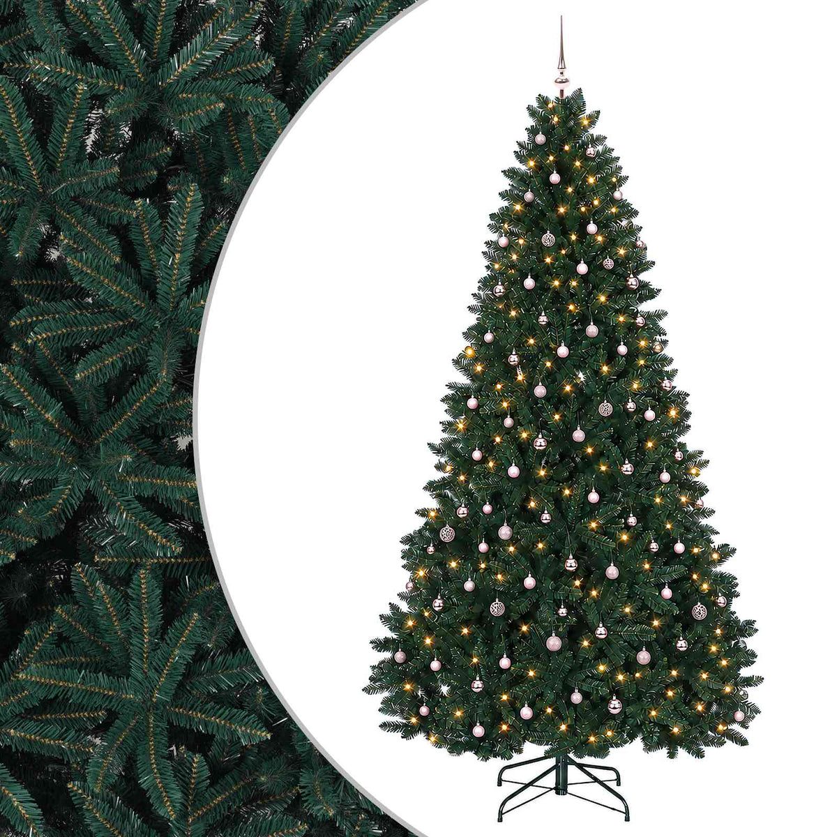 vidaXL Sztuczna choinka ciemnozielona z bombkami 300 cm 600 LED