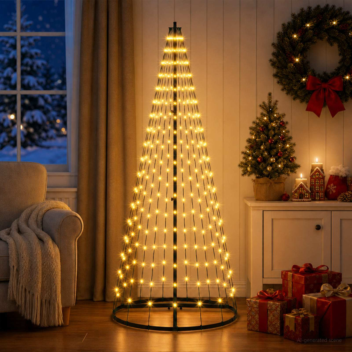 vidaXL Choinka świąteczna LED 165 cm 270 LED Ciepła biel Żelazo Czarny