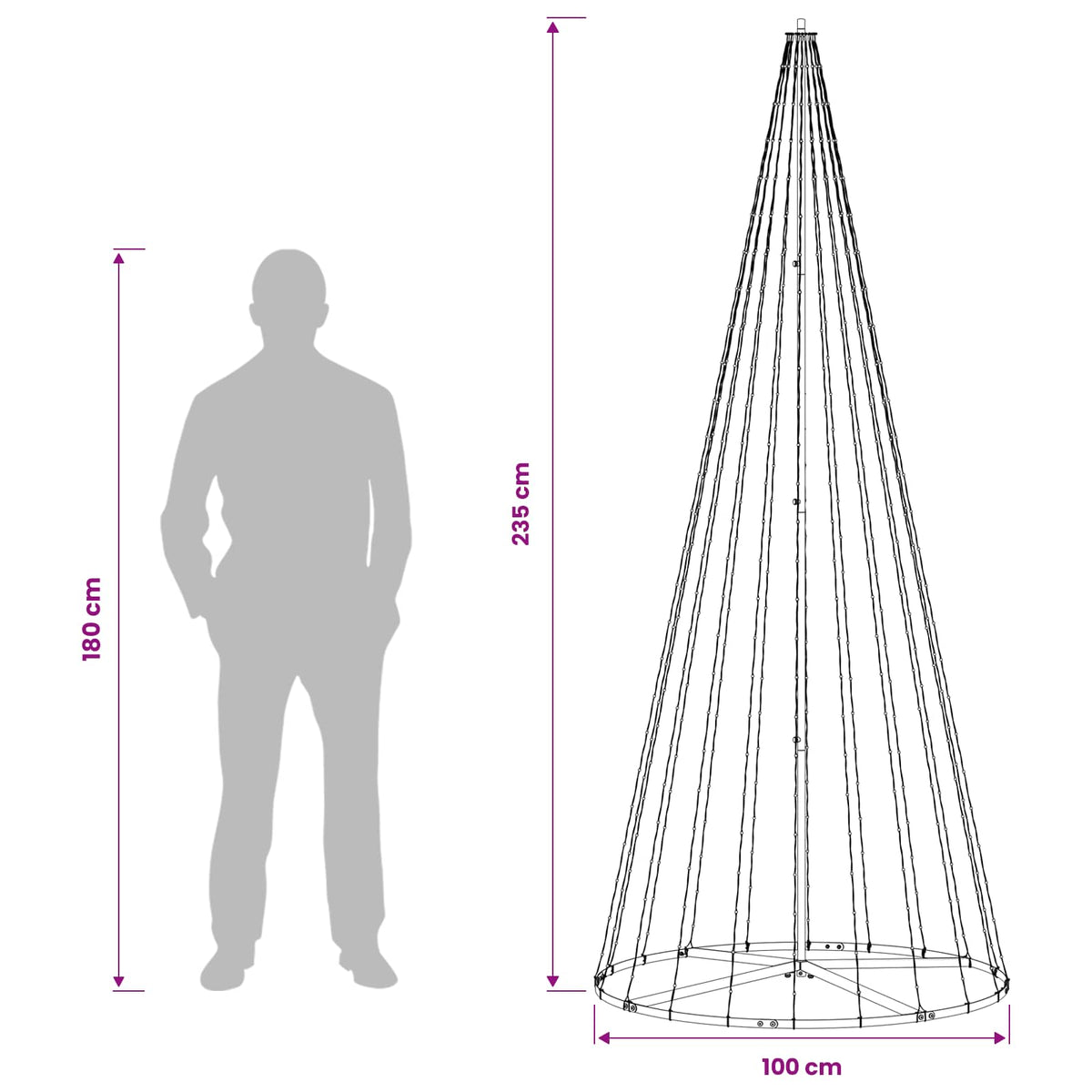 vidaXL Choinka świąteczna LED 235 cm 500 LED Ciepła biel Żelazo Czarny