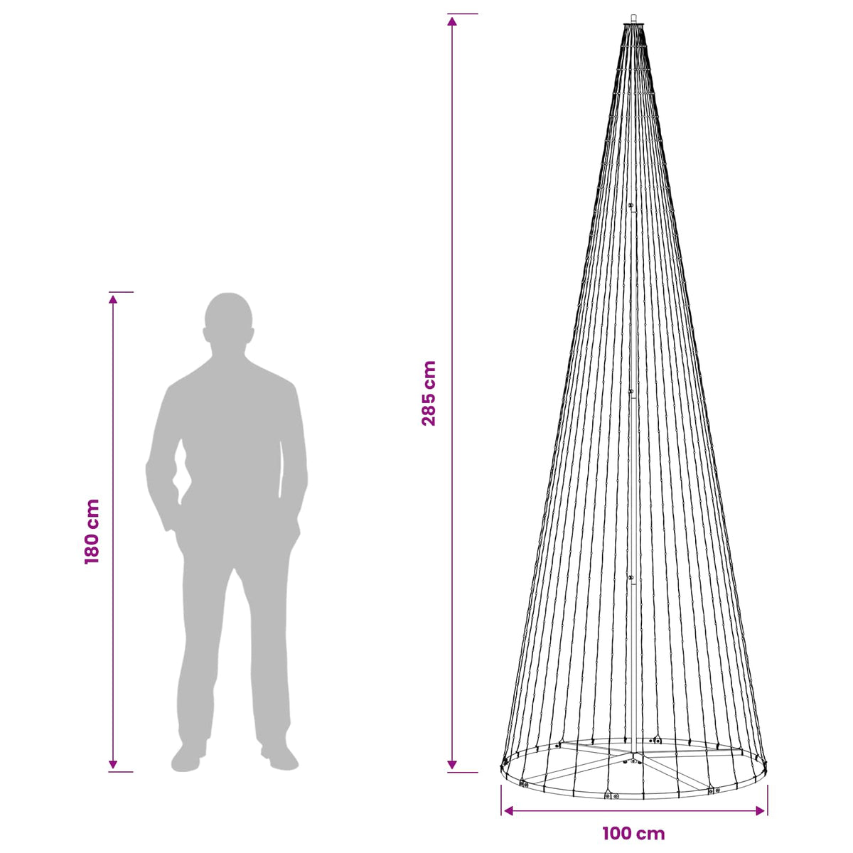 vidaXL Choinka świąteczna LED 285 cm 744 LED Ciepła biel Żelazo Czarny
