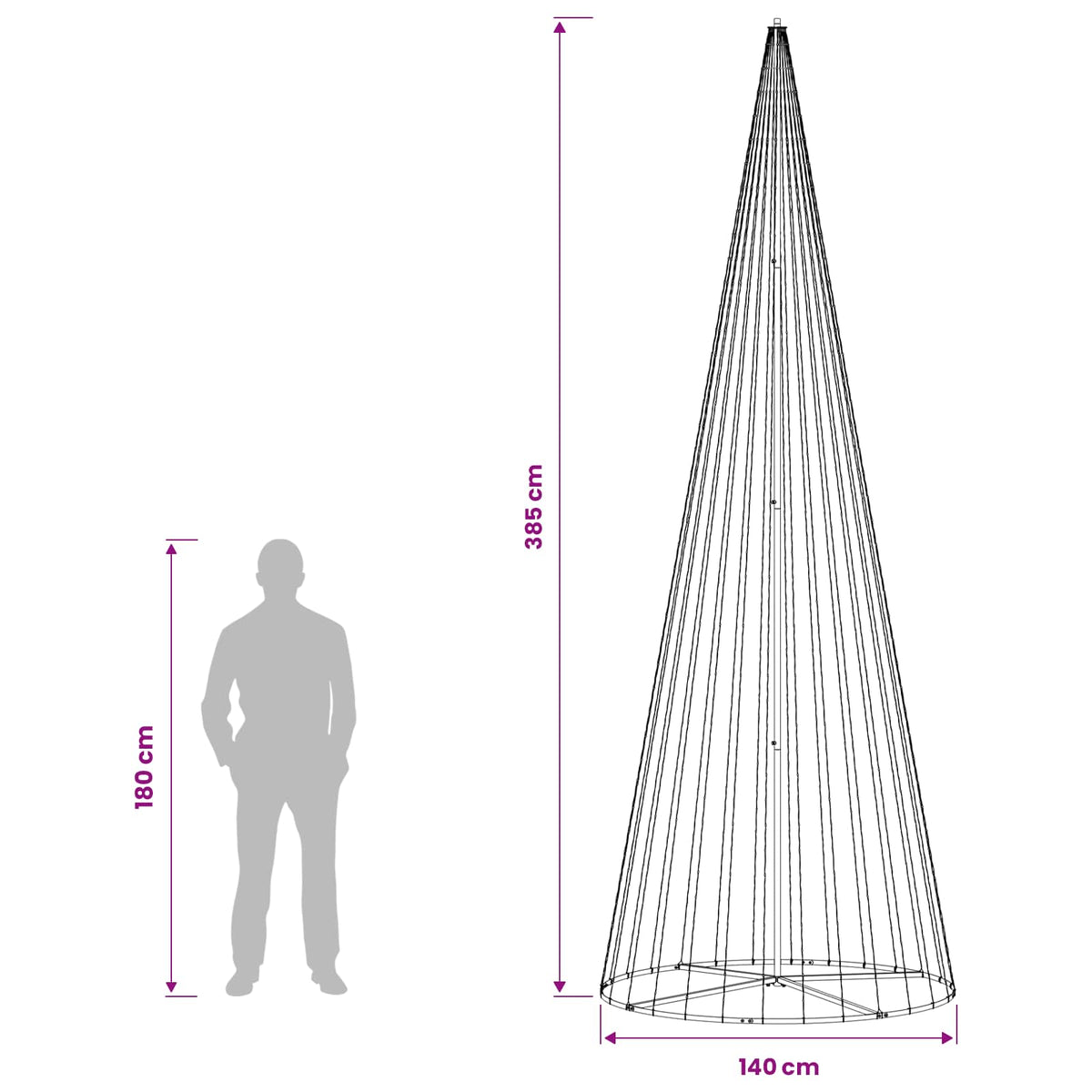 vidaXL Choinka świąteczna LED 385 cm 1148 LED Ciepła biel Żelazo