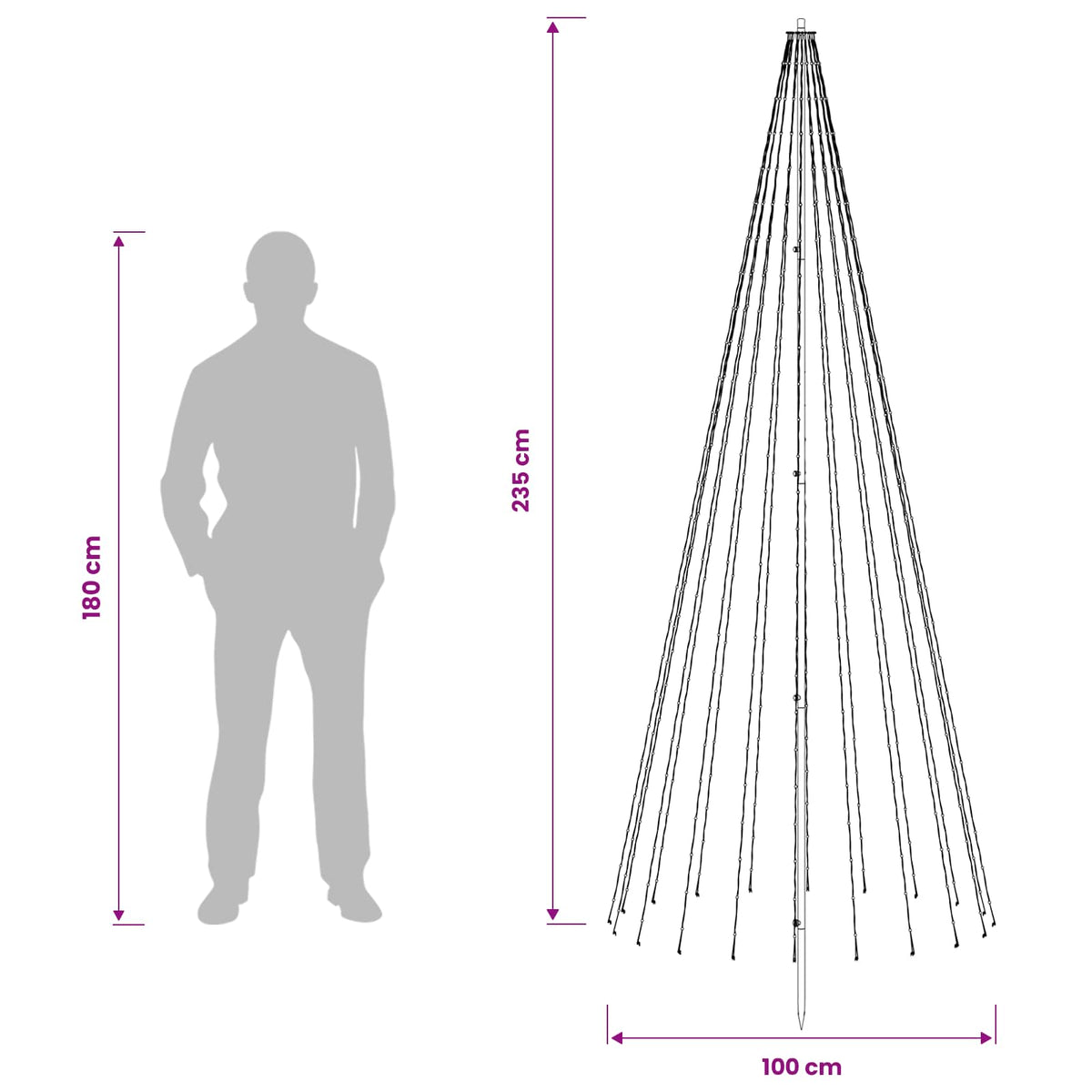 vidaXL Choinka świąteczna LED 235 cm 500 LED Ciepła biel Żelazo Czarny