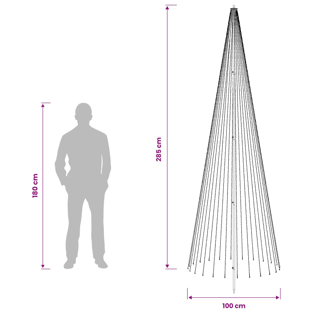 vidaXL Choinka świąteczna LED 285 cm 744 LED Ciepła biel Żelazo Czarny
