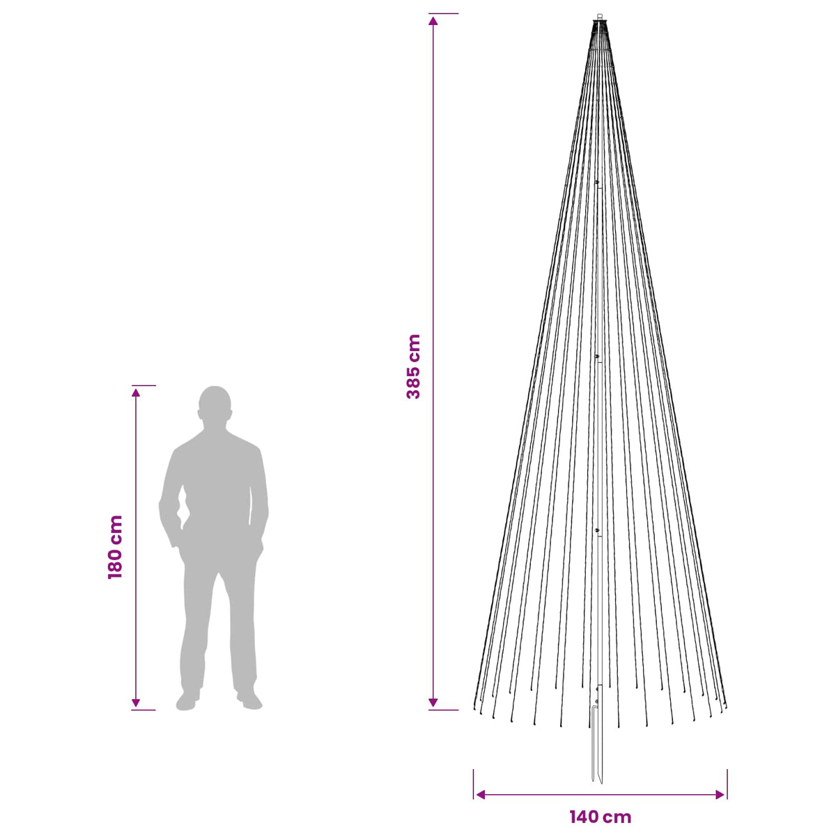 vidaXL Choinka świąteczna LED 385 cm 1148 LED Ciepła biel Żelazo